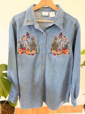 Bobbie Brooks Denim Shirt with Colorful Embroidery